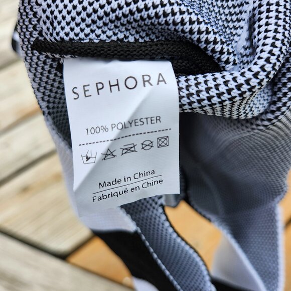 SEPHORA Black & White Stripe Knitted Tote Shopping Bag Limited Edition 8"x13.5" - Picture 4 of 4